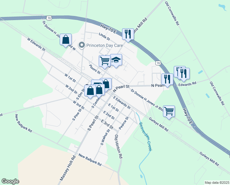map of restaurants, bars, coffee shops, grocery stores, and more near 201 East Railroad Avenue in Princeton