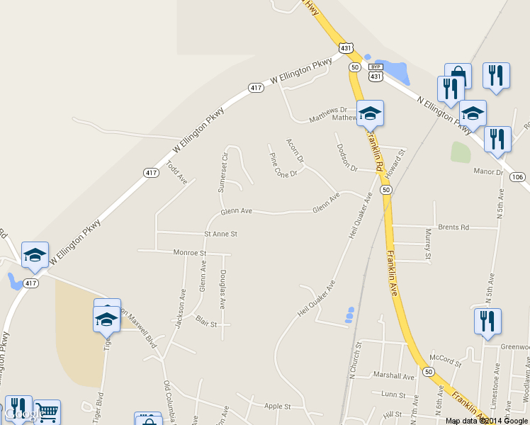 map of restaurants, bars, coffee shops, grocery stores, and more near 1290 Glenn Ave in Lewisburg