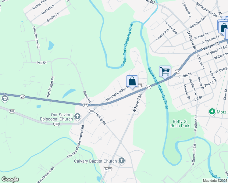 map of restaurants, bars, coffee shops, grocery stores, and more near 197 Hershel Lackey Road in Lincolnton