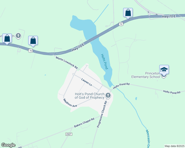 map of restaurants, bars, coffee shops, grocery stores, and more near 355 Martin Livestock Road in Princeton