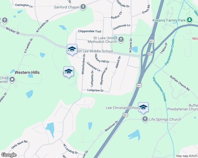 map of restaurants, bars, coffee shops, grocery stores, and more near 414 Rhynewood Drive in Sanford
