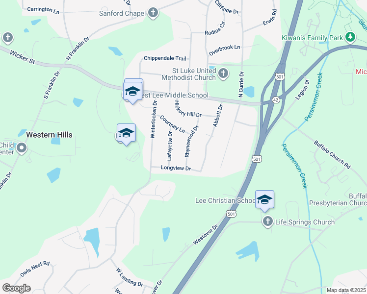 map of restaurants, bars, coffee shops, grocery stores, and more near 414 Rhynewood Drive in Sanford