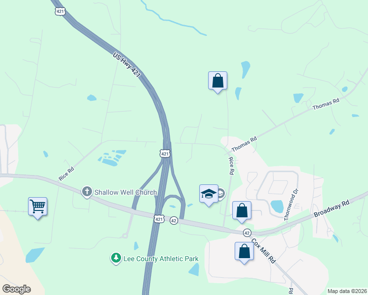 map of restaurants, bars, coffee shops, grocery stores, and more near 2012 Rice Road in Sanford