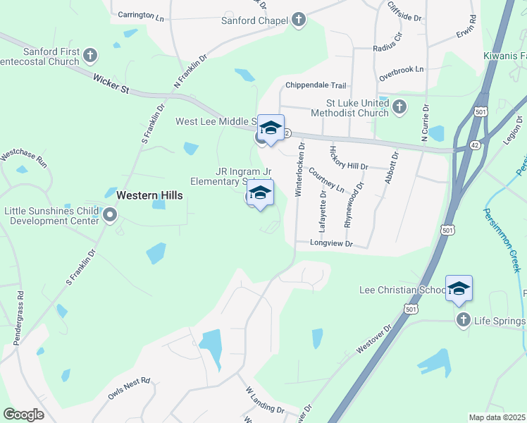 map of restaurants, bars, coffee shops, grocery stores, and more near 3309 Wicker Street in Sanford