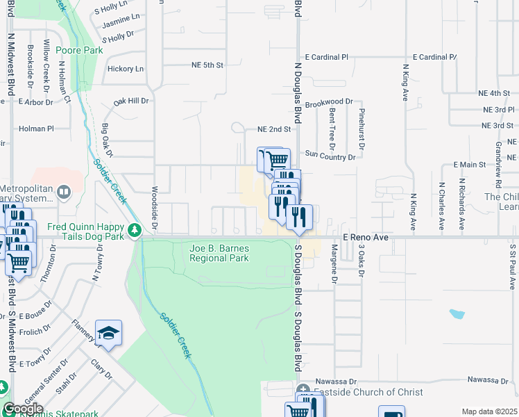 map of restaurants, bars, coffee shops, grocery stores, and more near 308 North Oaks Avenue in Midwest City