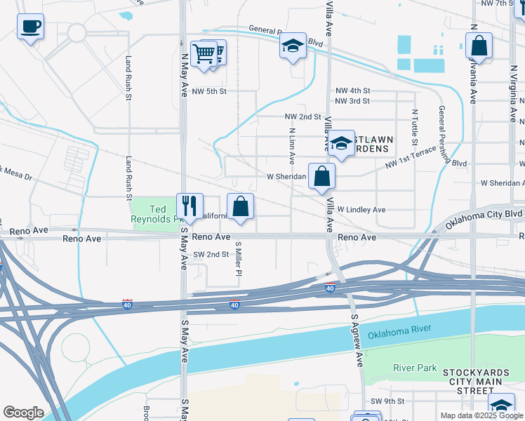 map of restaurants, bars, coffee shops, grocery stores, and more near 2701 West California Avenue in Oklahoma City