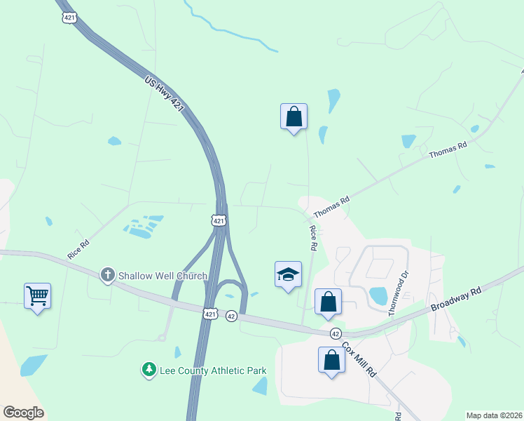 map of restaurants, bars, coffee shops, grocery stores, and more near 2021 Rice Road in Sanford
