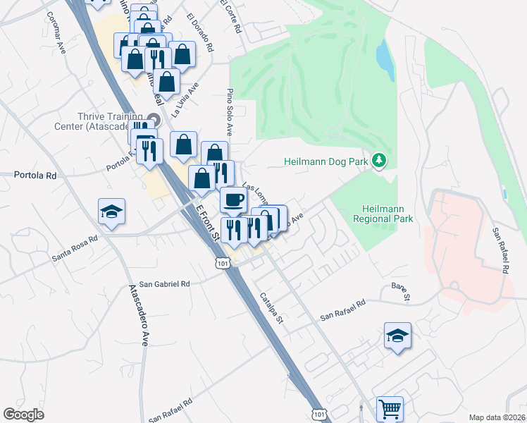 map of restaurants, bars, coffee shops, grocery stores, and more near in Atascadero
