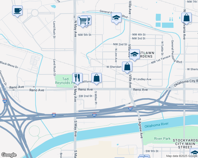 map of restaurants, bars, coffee shops, grocery stores, and more near 2701 West California Avenue in Oklahoma City