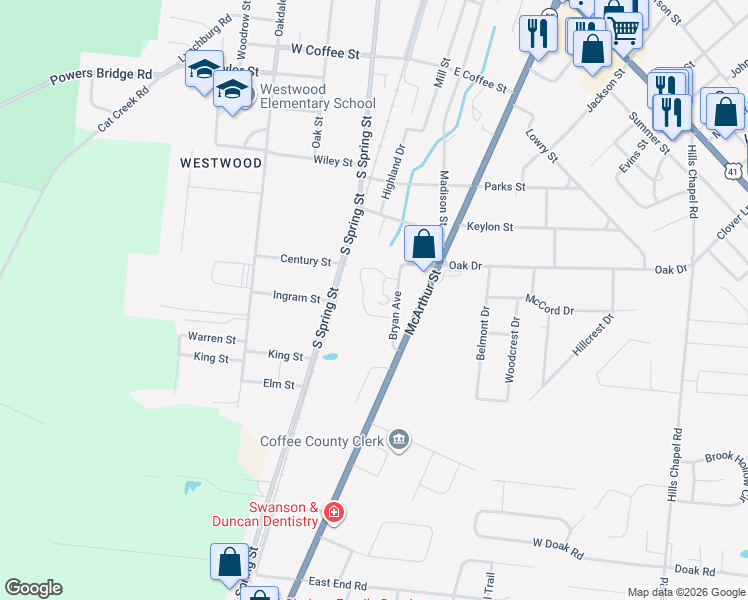 map of restaurants, bars, coffee shops, grocery stores, and more near 119 Bryan Avenue in Manchester