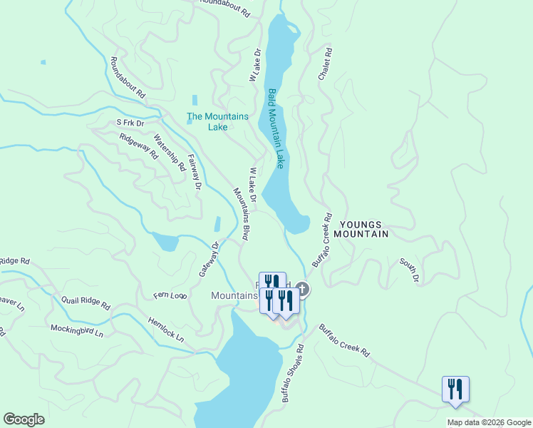 map of restaurants, bars, coffee shops, grocery stores, and more near 113 West Lake Drive South in Lake Lure