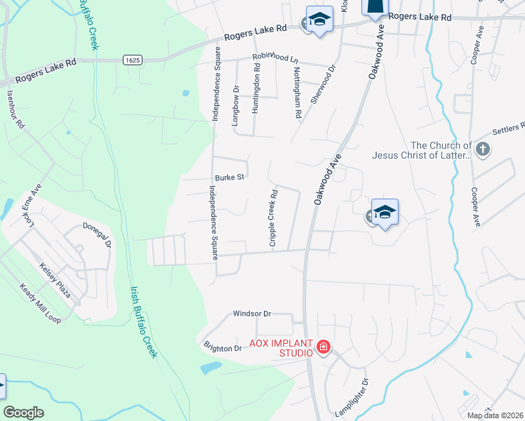 map of restaurants, bars, coffee shops, grocery stores, and more near 1533 Cripple Creek Road in Kannapolis