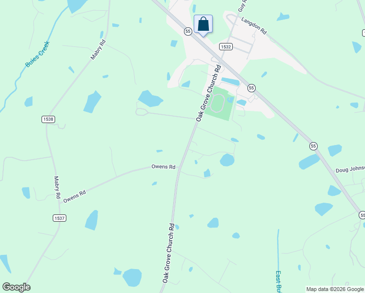 map of restaurants, bars, coffee shops, grocery stores, and more near 511 Owens Road in Angier