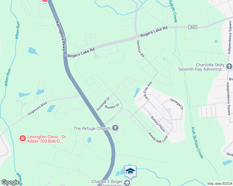map of restaurants, bars, coffee shops, grocery stores, and more near 3588 County Down Avenue in Kannapolis