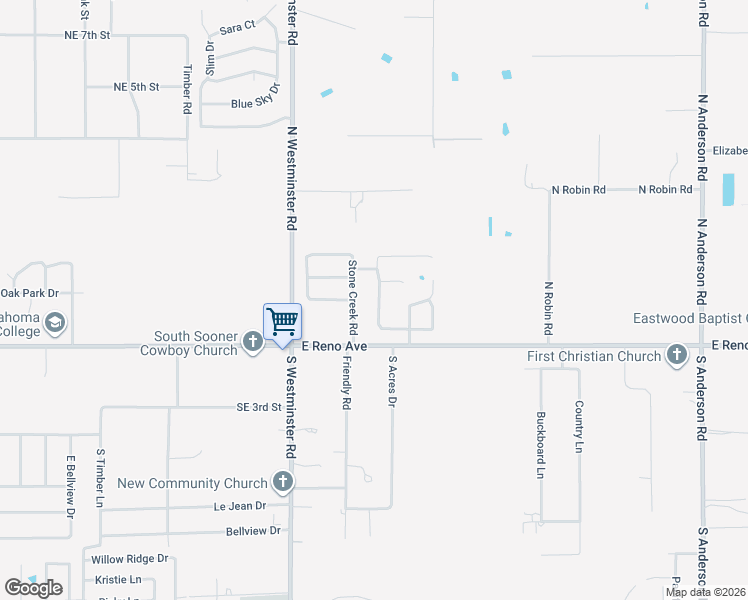 map of restaurants, bars, coffee shops, grocery stores, and more near 209 Stoneridge Lane in Midwest City
