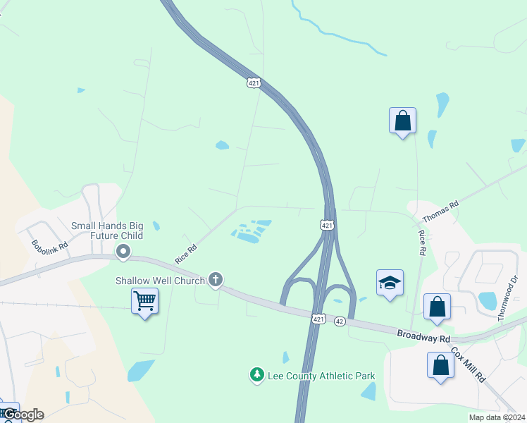 map of restaurants, bars, coffee shops, grocery stores, and more near 1910 Rice Road in Sanford