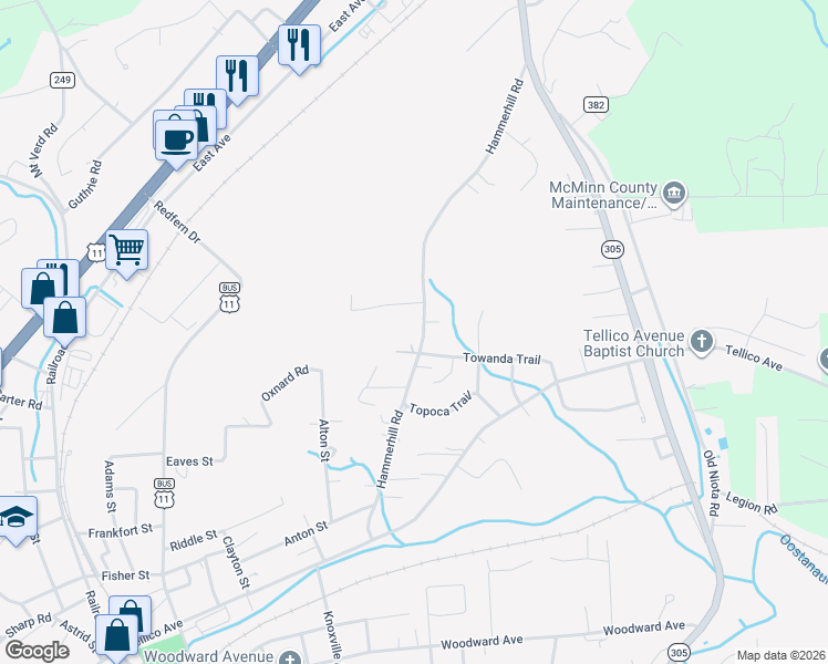 map of restaurants, bars, coffee shops, grocery stores, and more near 1708 Hammerhill Road in Athens