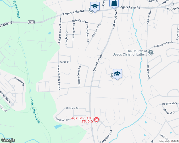 map of restaurants, bars, coffee shops, grocery stores, and more near 1535 Daybreak Ridge Road in Kannapolis