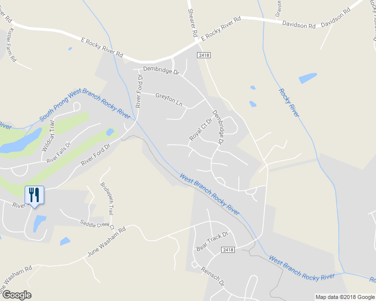 map of restaurants, bars, coffee shops, grocery stores, and more near 18401 Indian Oaks Lane in Davidson