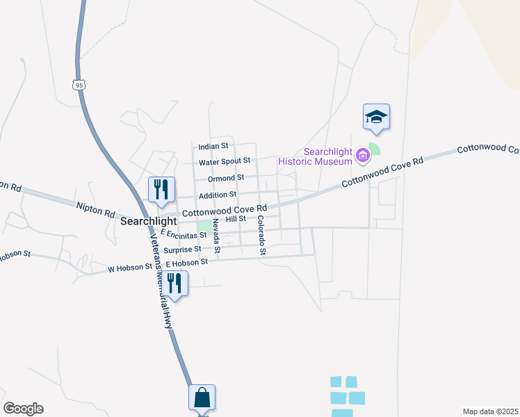 map of restaurants, bars, coffee shops, grocery stores, and more near Colorado Street in Searchlight