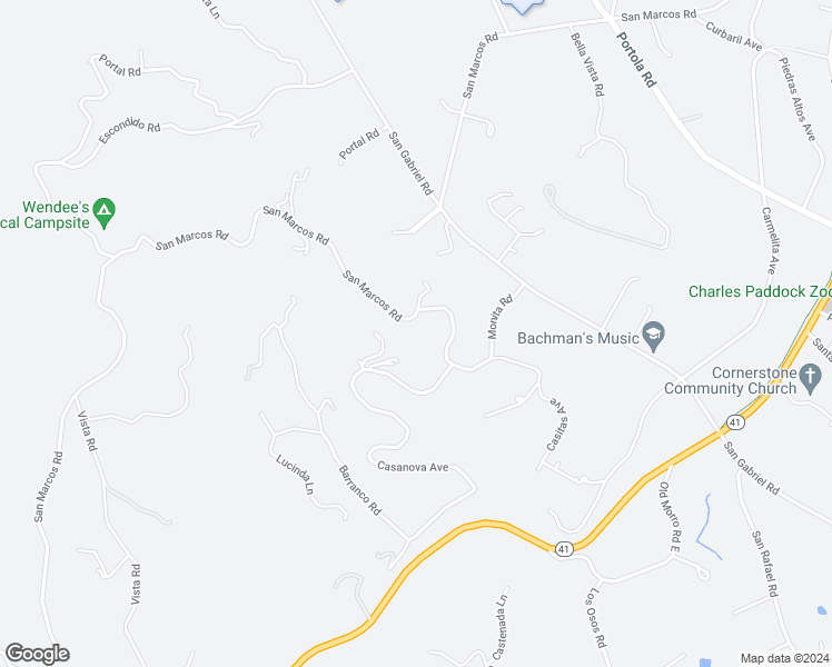 map of restaurants, bars, coffee shops, grocery stores, and more near 10095 San Marcos Road in Atascadero