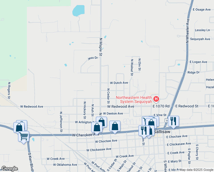 map of restaurants, bars, coffee shops, grocery stores, and more near 416 West Dutch Avenue in Sallisaw