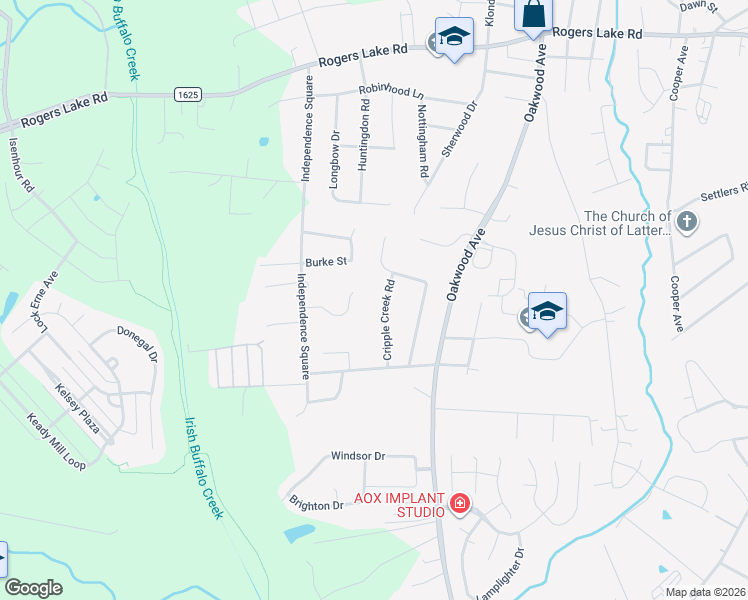 map of restaurants, bars, coffee shops, grocery stores, and more near 1533 Cripple Creek Road in Kannapolis
