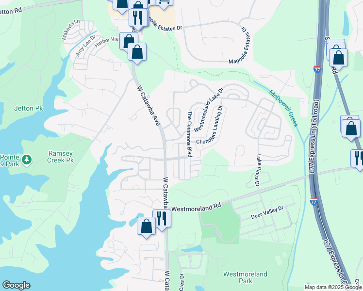 map of restaurants, bars, coffee shops, grocery stores, and more near 8344 Viewpoint Ln in Cornelius