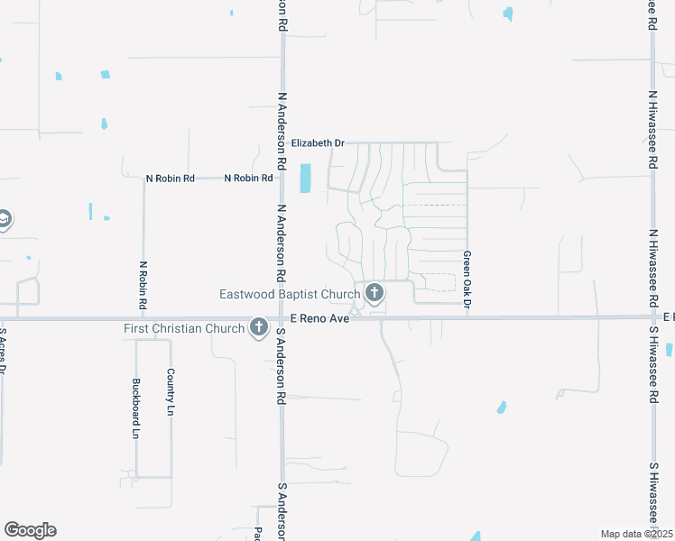 map of restaurants, bars, coffee shops, grocery stores, and more near 213 Chaucer Crescent Street in Midwest City