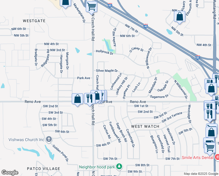 map of restaurants, bars, coffee shops, grocery stores, and more near 101 Lochwood Ln in Yukon