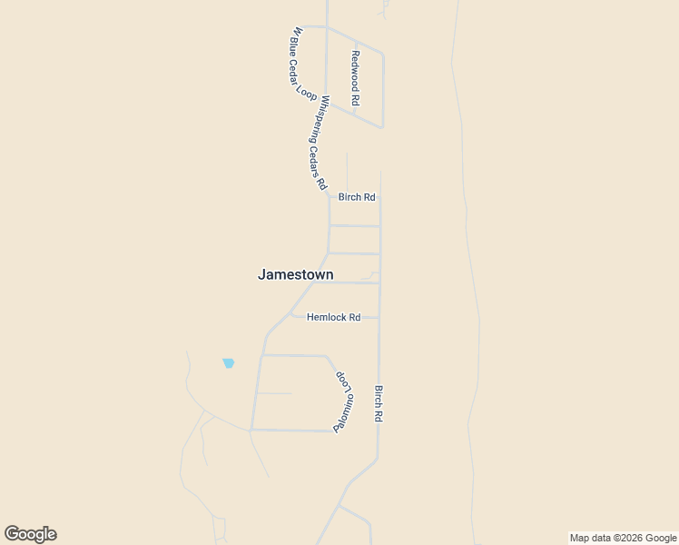 map of restaurants, bars, coffee shops, grocery stores, and more near Whispering Cedars Road in Jamestown
