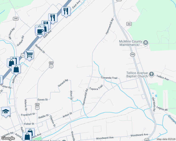 map of restaurants, bars, coffee shops, grocery stores, and more near 1708 Hammerhill Road in Athens