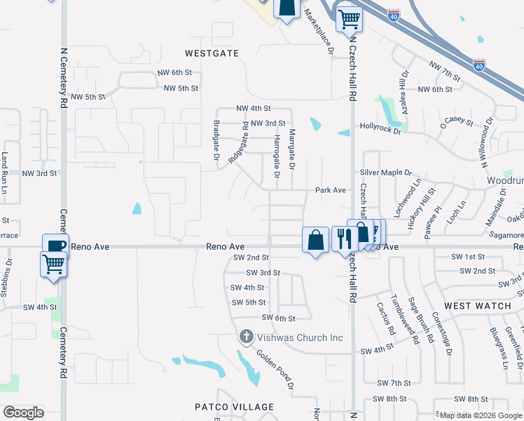 map of restaurants, bars, coffee shops, grocery stores, and more near 12333 Newgate Drive in Yukon