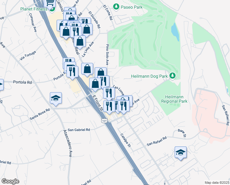 map of restaurants, bars, coffee shops, grocery stores, and more near 9367 Musselman Drive in Atascadero
