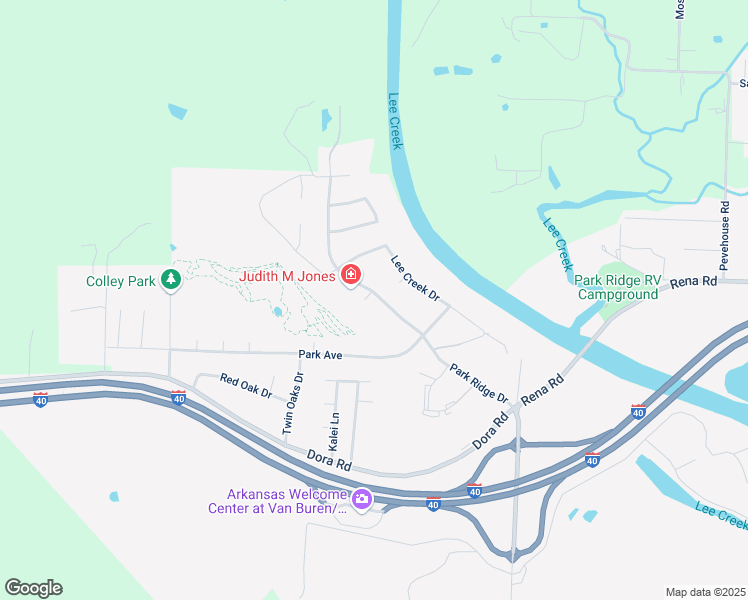 map of restaurants, bars, coffee shops, grocery stores, and more near 2003 Park Ridge Drive in Van Buren