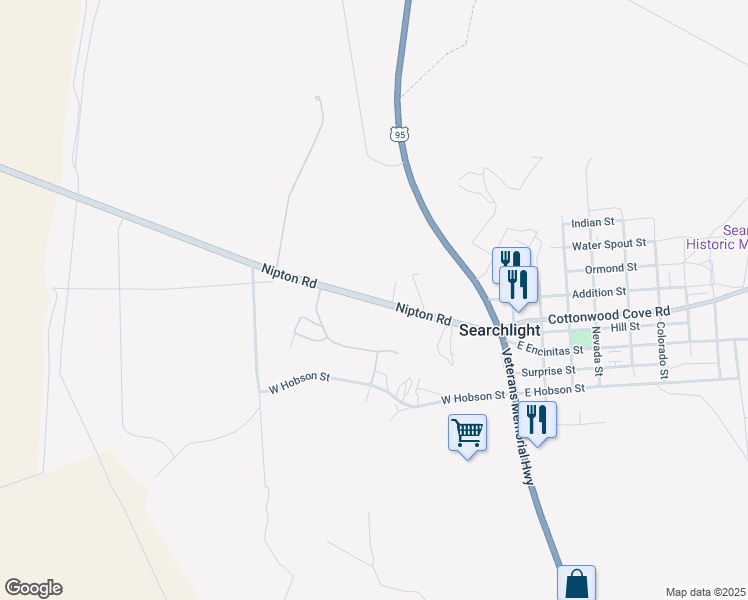 map of restaurants, bars, coffee shops, grocery stores, and more near Nevada 164 in Searchlight