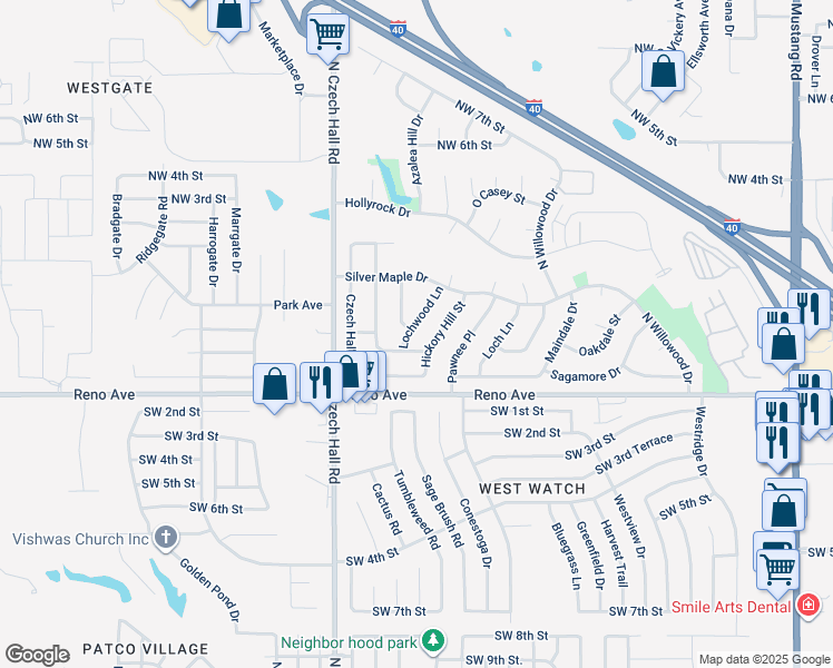 map of restaurants, bars, coffee shops, grocery stores, and more near 101 Lochwood Lane in Yukon