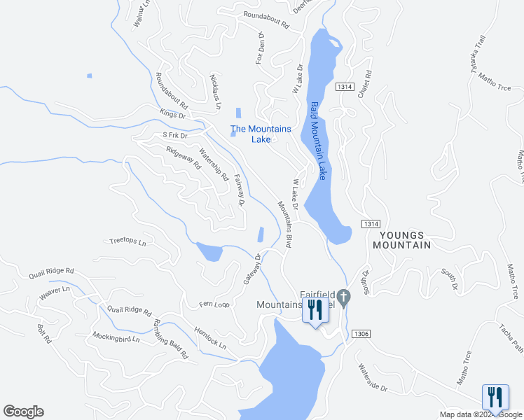 map of restaurants, bars, coffee shops, grocery stores, and more near in Lake Lure