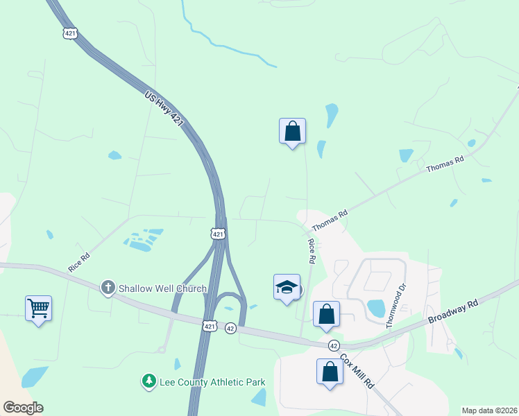 map of restaurants, bars, coffee shops, grocery stores, and more near 2017 Rice Road in Sanford