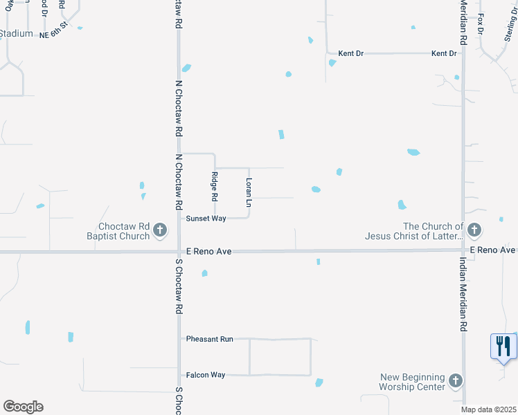 map of restaurants, bars, coffee shops, grocery stores, and more near 242 Loran Lane in Choctaw