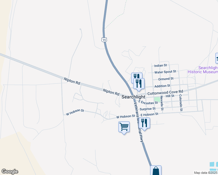 map of restaurants, bars, coffee shops, grocery stores, and more near 494 Nipton Road in Searchlight