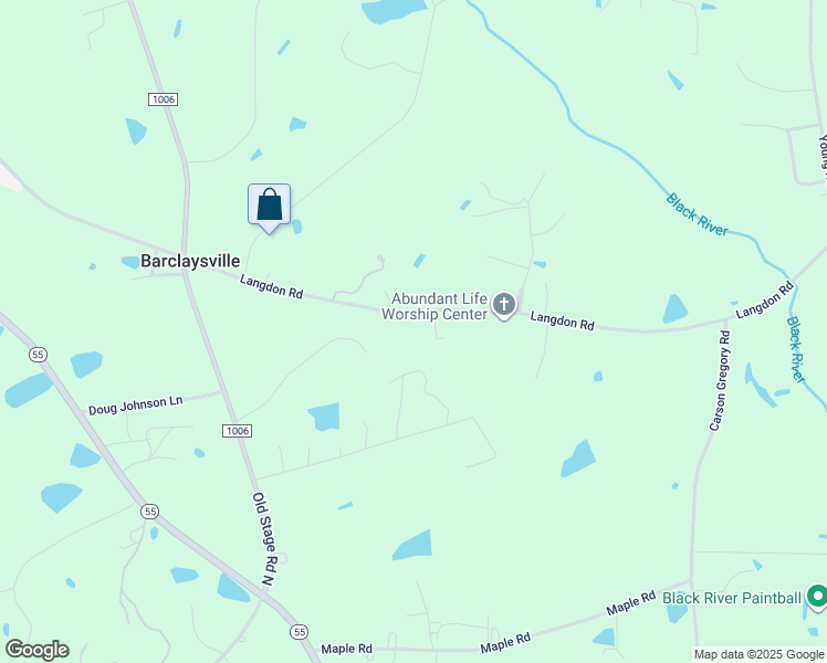 map of restaurants, bars, coffee shops, grocery stores, and more near 1334 Langdon Road in Angier