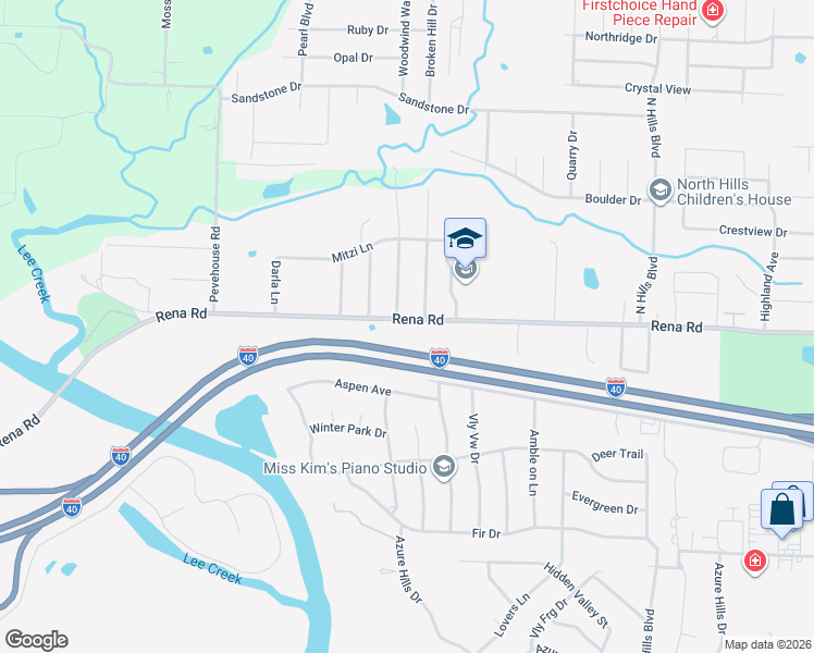 map of restaurants, bars, coffee shops, grocery stores, and more near 921 Rena Road in Van Buren
