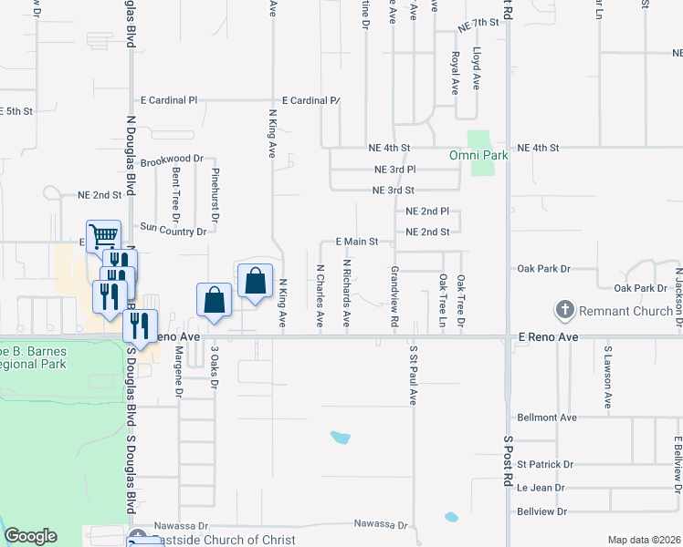 map of restaurants, bars, coffee shops, grocery stores, and more near 209 North Richards Avenue in Midwest City