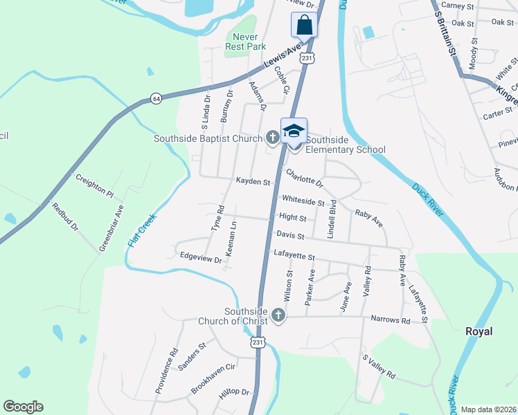 map of restaurants, bars, coffee shops, grocery stores, and more near 1300 South Cannon Boulevard in Shelbyville
