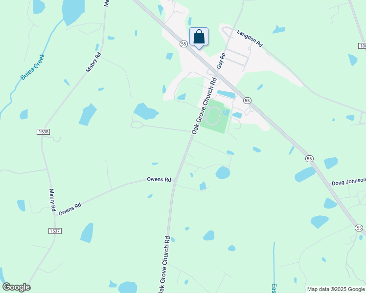 map of restaurants, bars, coffee shops, grocery stores, and more near 2563 Oak Grove Church Road in Angier