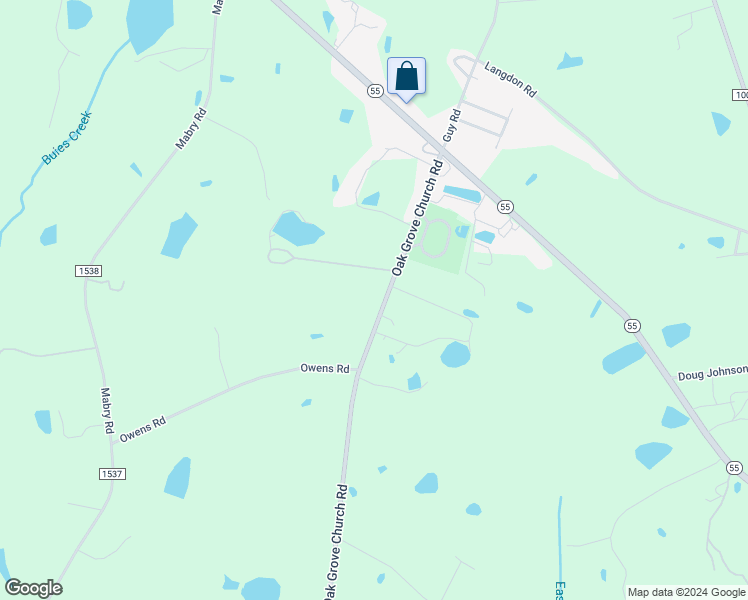 map of restaurants, bars, coffee shops, grocery stores, and more near 2563 Oak Grove Church Road in Angier