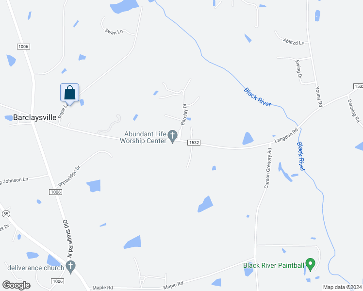 map of restaurants, bars, coffee shops, grocery stores, and more near 1578 Langdon Road in Angier