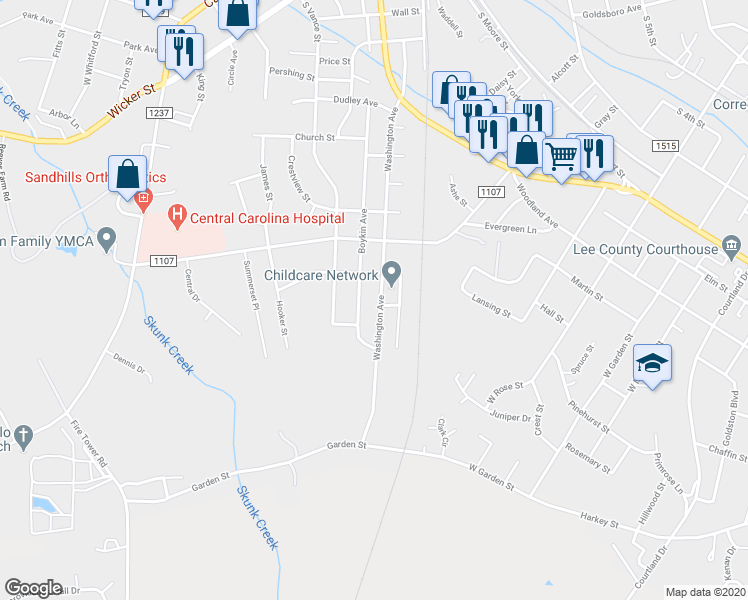 map of restaurants, bars, coffee shops, grocery stores, and more near 1312 Washington Avenue in Sanford
