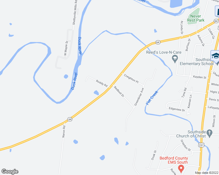 map of restaurants, bars, coffee shops, grocery stores, and more near 100 Roddy Road in Shelbyville